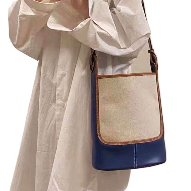 designer 2025 College Style Canvas Bag for Women High-end Color-blocking Crossbody Bucket Bag Fashionable Large Capacity Shoulder Bag