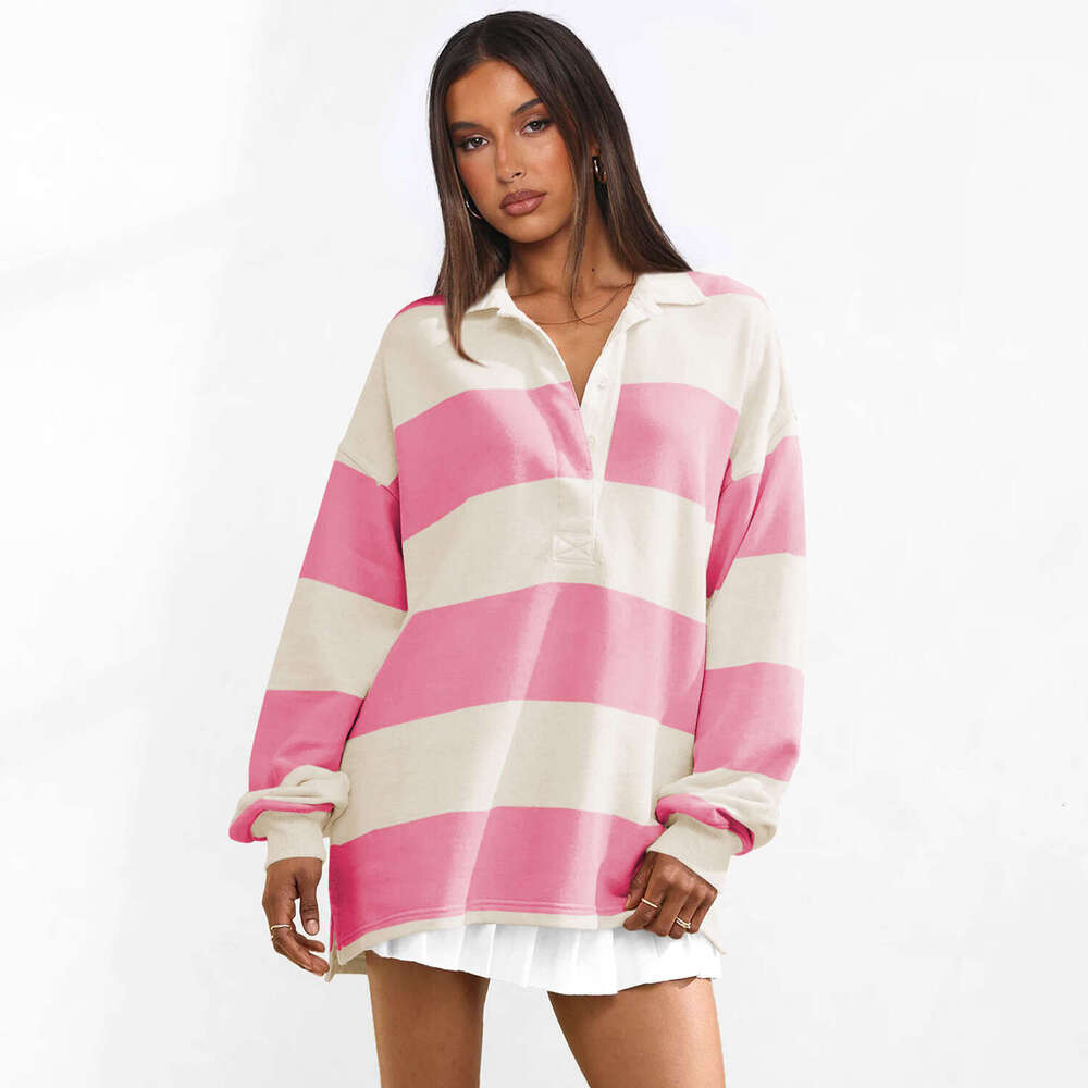 2025 Hot Selling New Women's Fashion Autumn Personality Casual Striped Plus Size Loose Sweatshirt