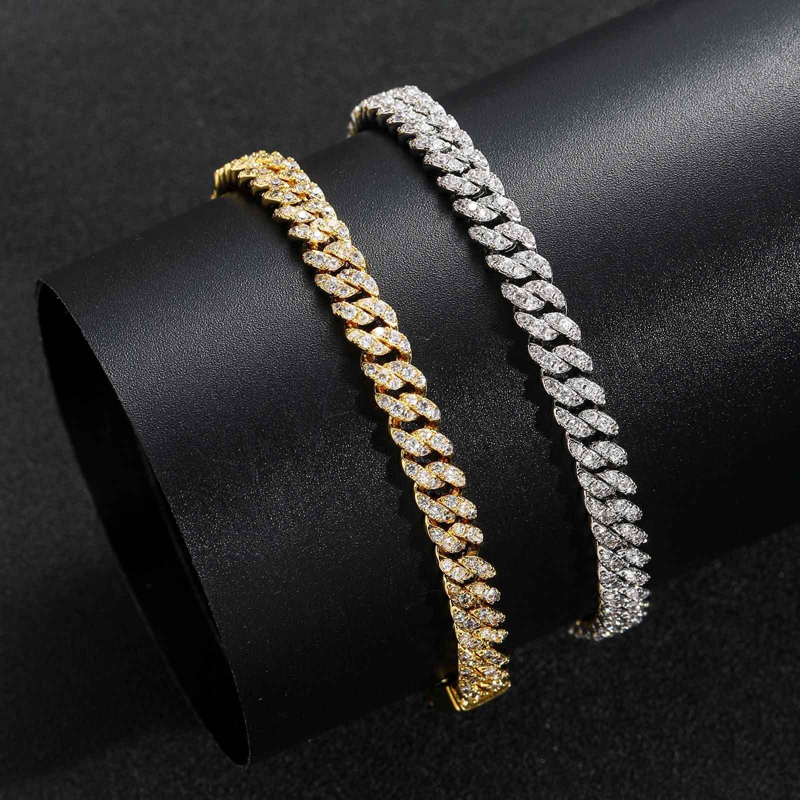 Hip hop bracelet 6mm Cuban chain spring buckle single row Moissanite personality versatile simple mens hip-hop accessory moissanite