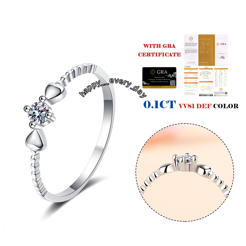 Fine Jewelry 925 Sterling Silver Heart Shaped Four Claw 0.1ct Moissanite Rings