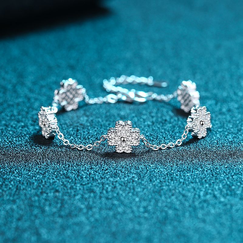 Sophisticated Floral-Themed 925 Sterling Chain Piece Adorned With Radiant Gemstones & Protective Symbol Charm