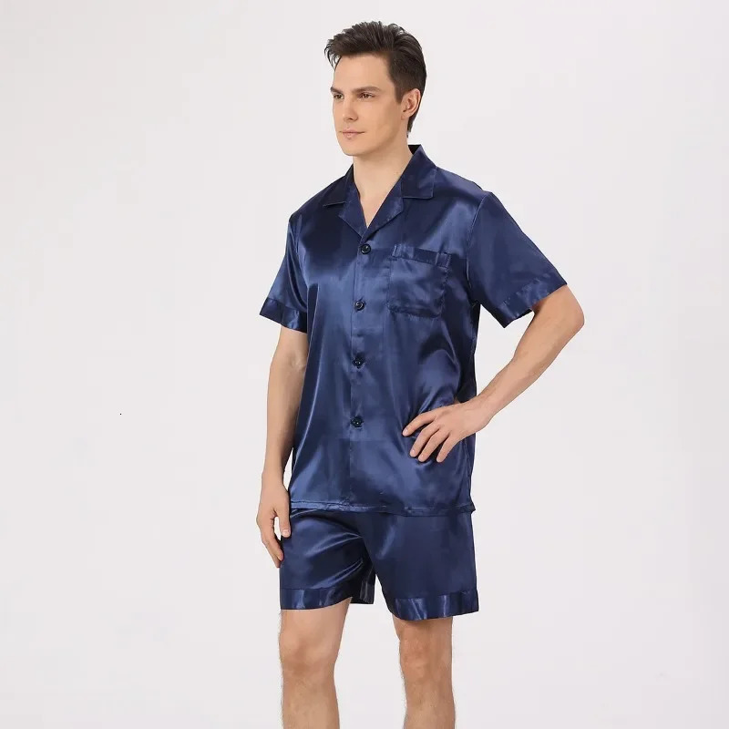 High Quality Satin Pajamas Suit Men Spring Fall Large Size Loose Loungewear Sleepwear Male Summer Breathable Thin Shortsleeved 250526