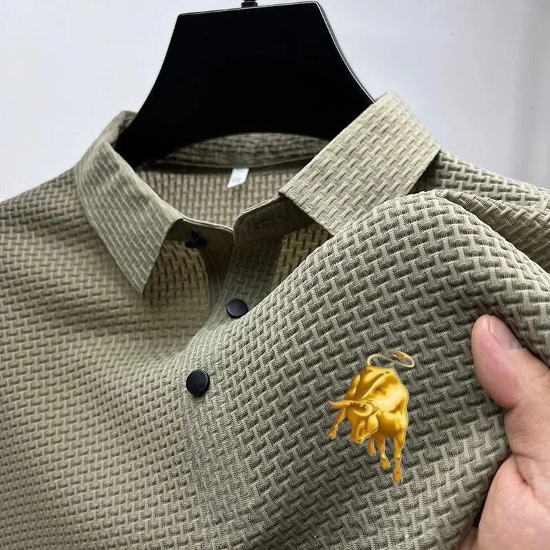 style ice silk jacquard polo shirt short sleeve summer mens t-shirt casual business fashion stand collar t-shirt men 250526