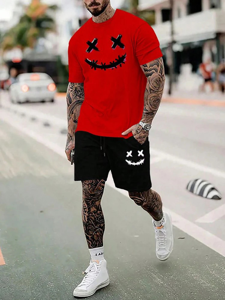 Summer 3D print mens round neck shortsleeved Tshirt shorts suit 2piece highquality casual street cool sports 250530