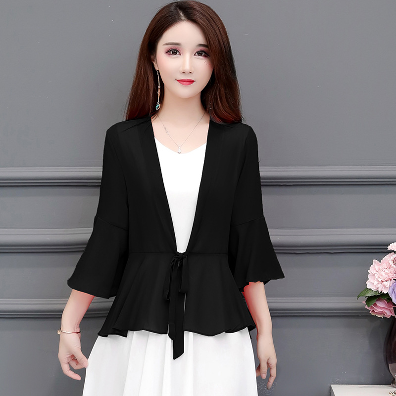 K900 Summer chiffon cardigan women's short sun protection clothes stylish outerwear tops versatile thin air-conditioning shirt small shawl coat