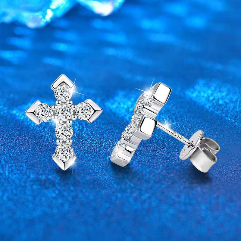 Luxury Silver Jewelry 925 Sterling 0.06carat Moissanite Cross Earrings for Girls