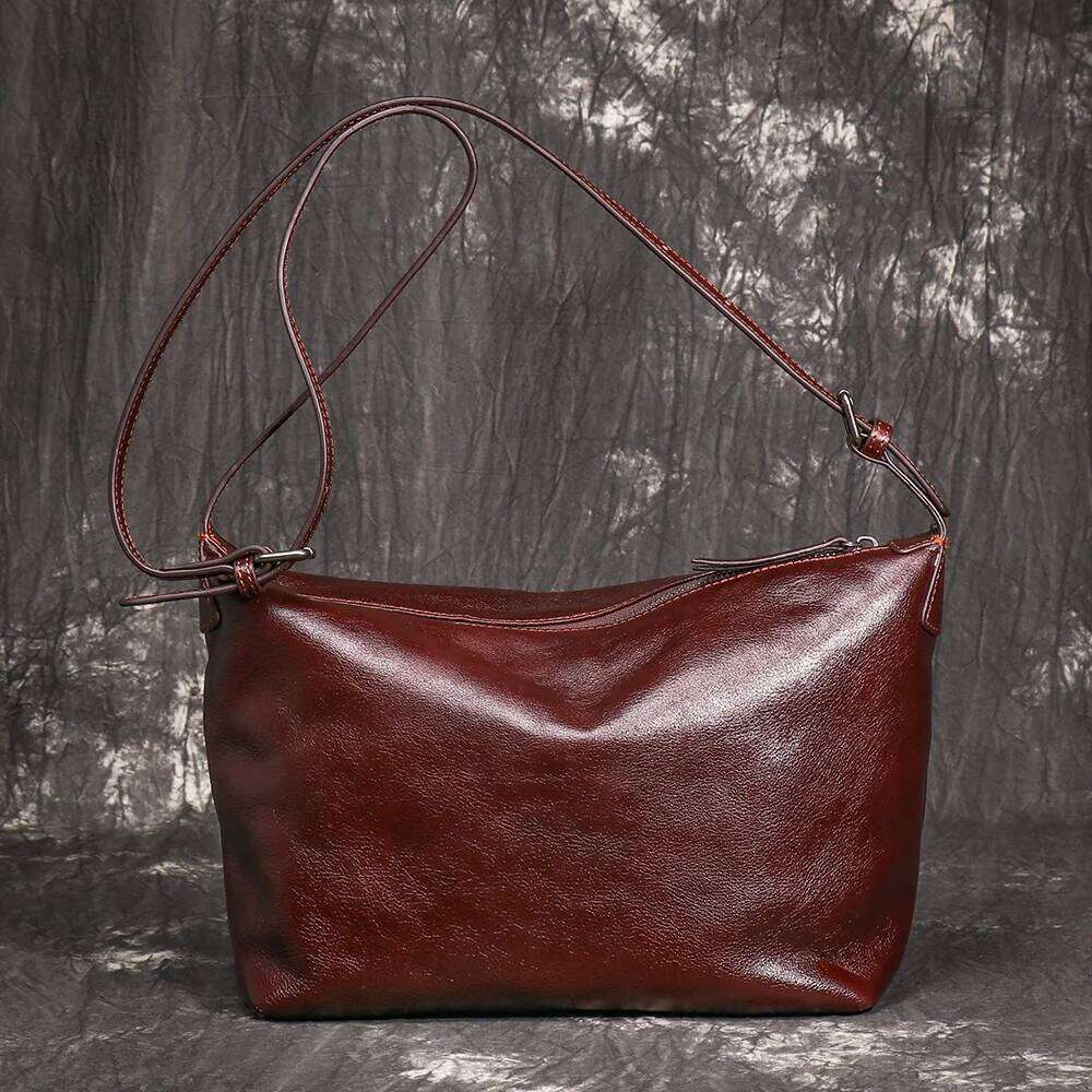 LUOKIR New Women's Genuine Leather Shoulder Fashionable Retro HOBO First Layer Cowhide Crossbody Underarm Bag