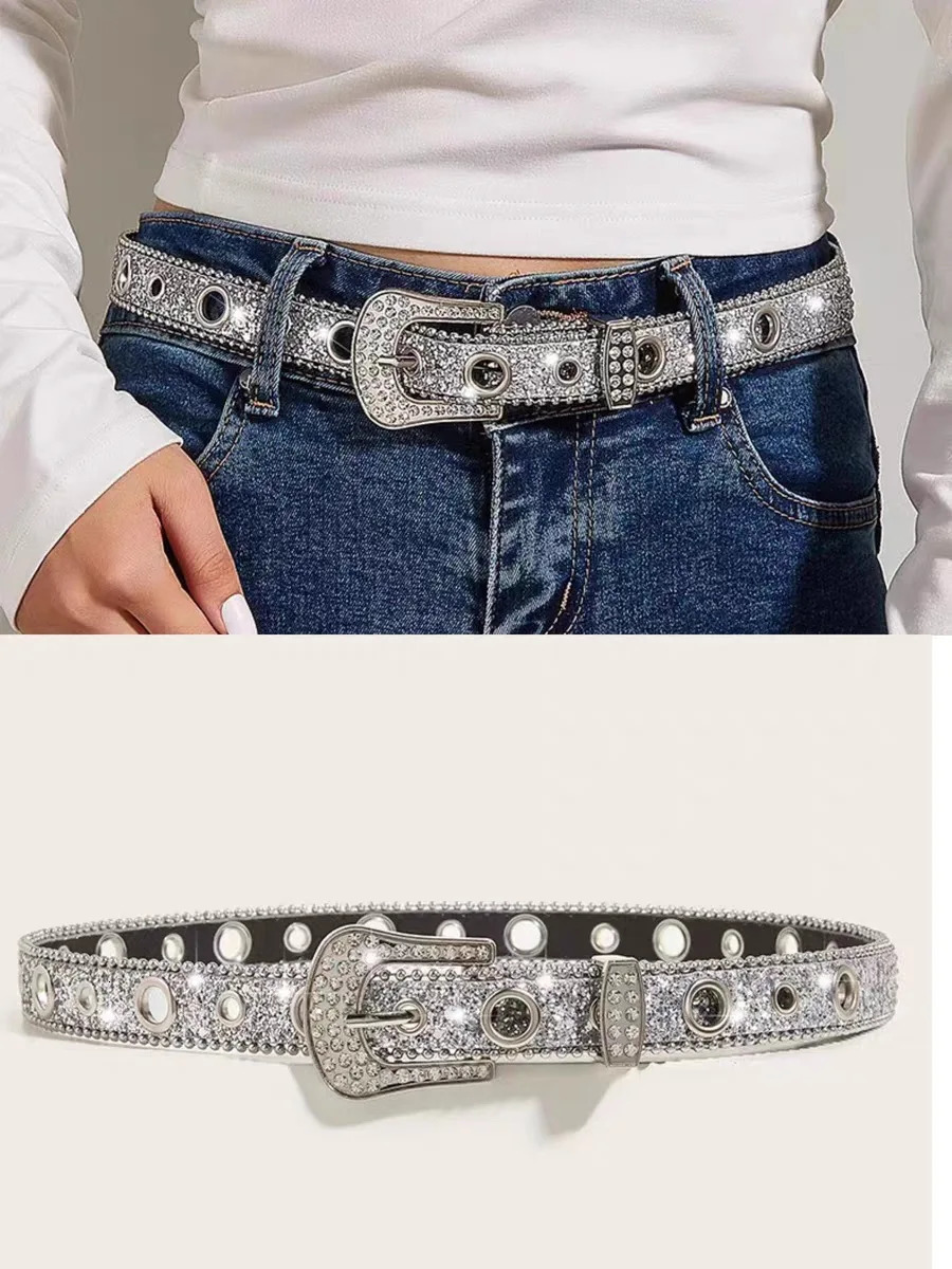 Goth for rhinestone Belts Women PU Leather Strap for rhinestone Belts Western Cowboy Y2K Girls Fashion Belt for Jeans Men 250530