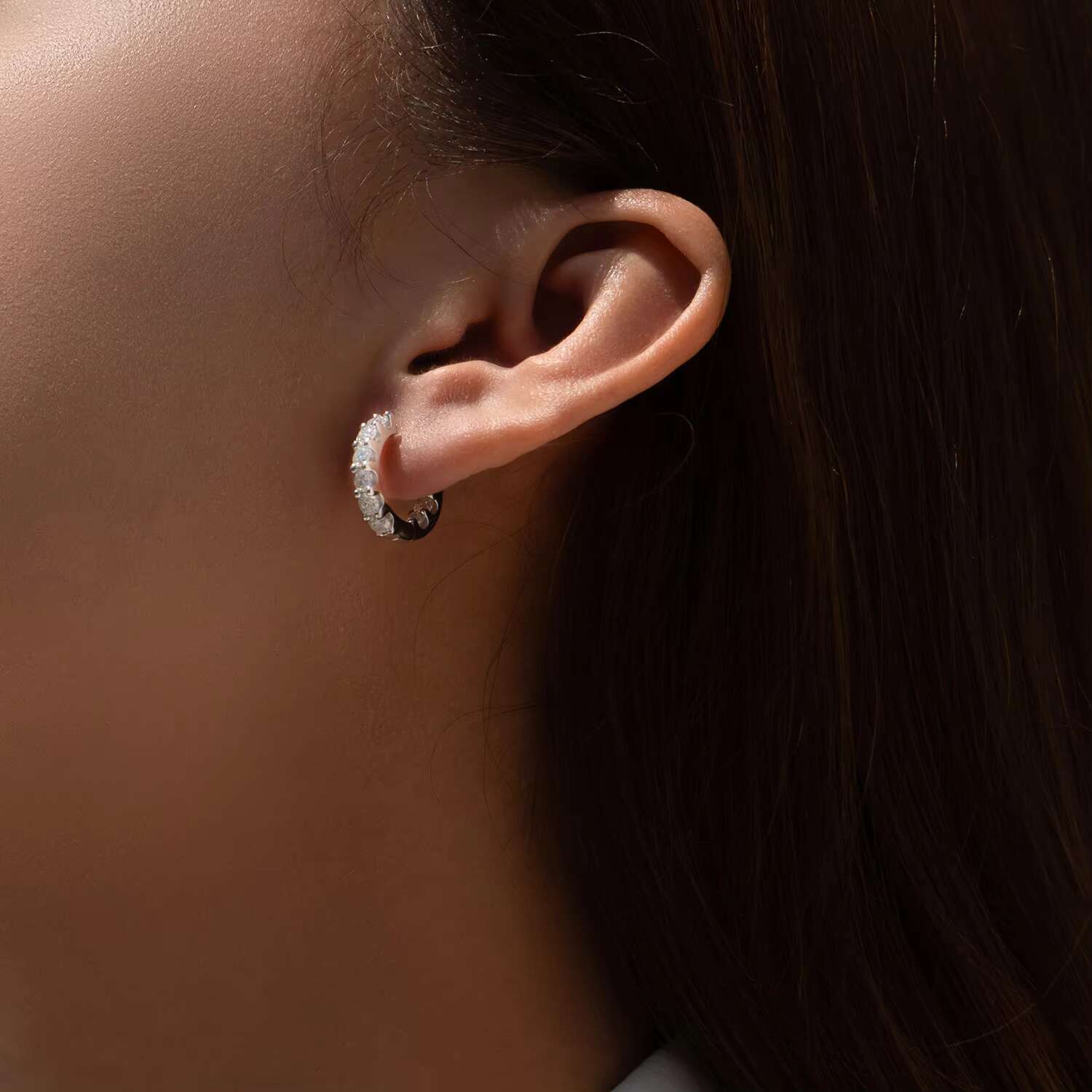 925 Sterling Silver Fashion Dazzling Round Moissanite Hoop Earrings for Women Daily OL Fine Jewelry Accessories