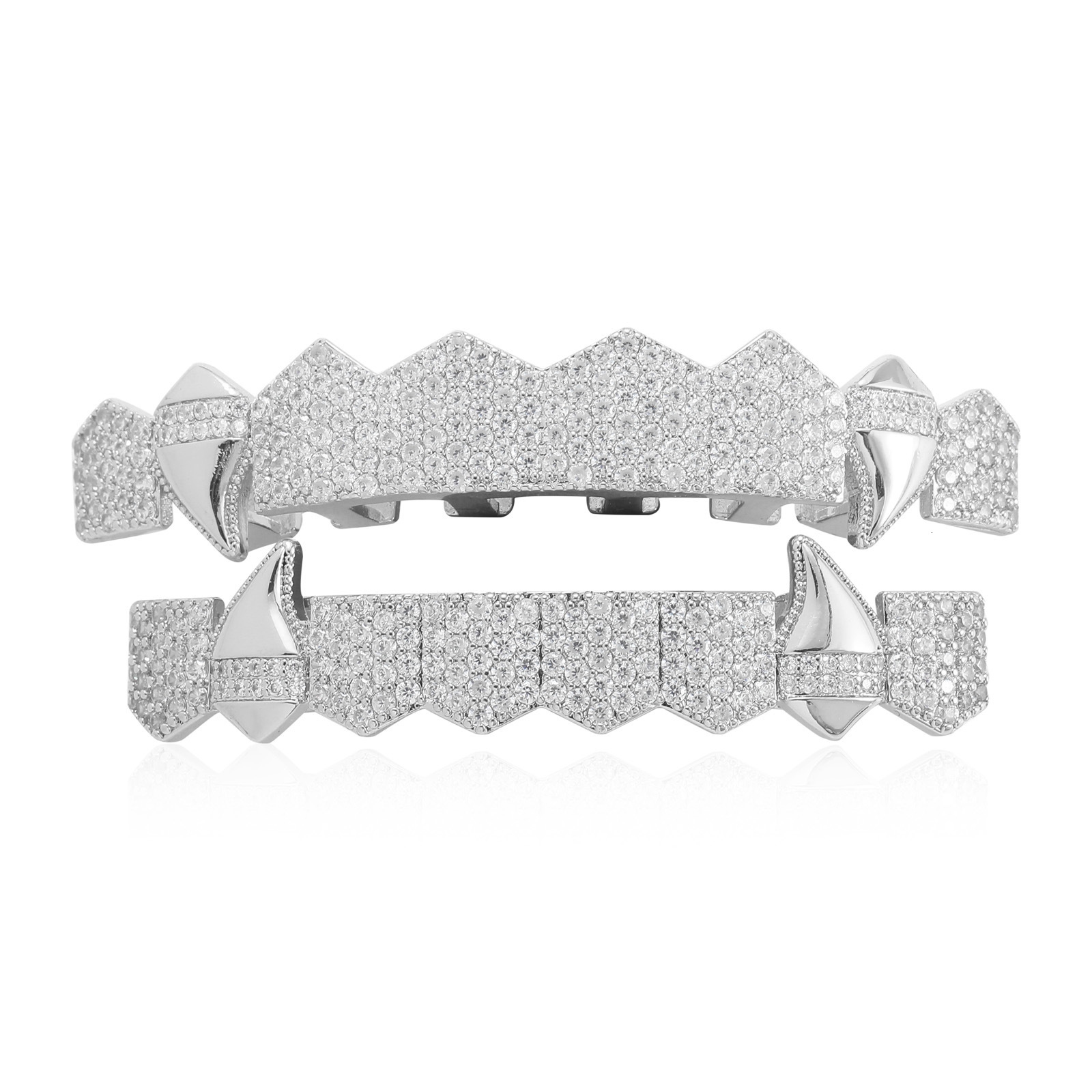 Halloween Vampire Sharp Teeth Hip Hop 8 Sharp Teeth Set Grills Copper Diamond Hip Hop Teeth Set moissanite