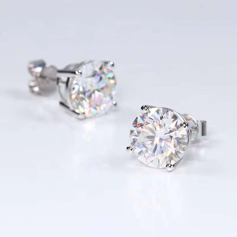 GRA Certified D VVS1 Round Brilliant Cut 4 Carats 14K 18K White Gold Moissanite Diamond Stud Earrings