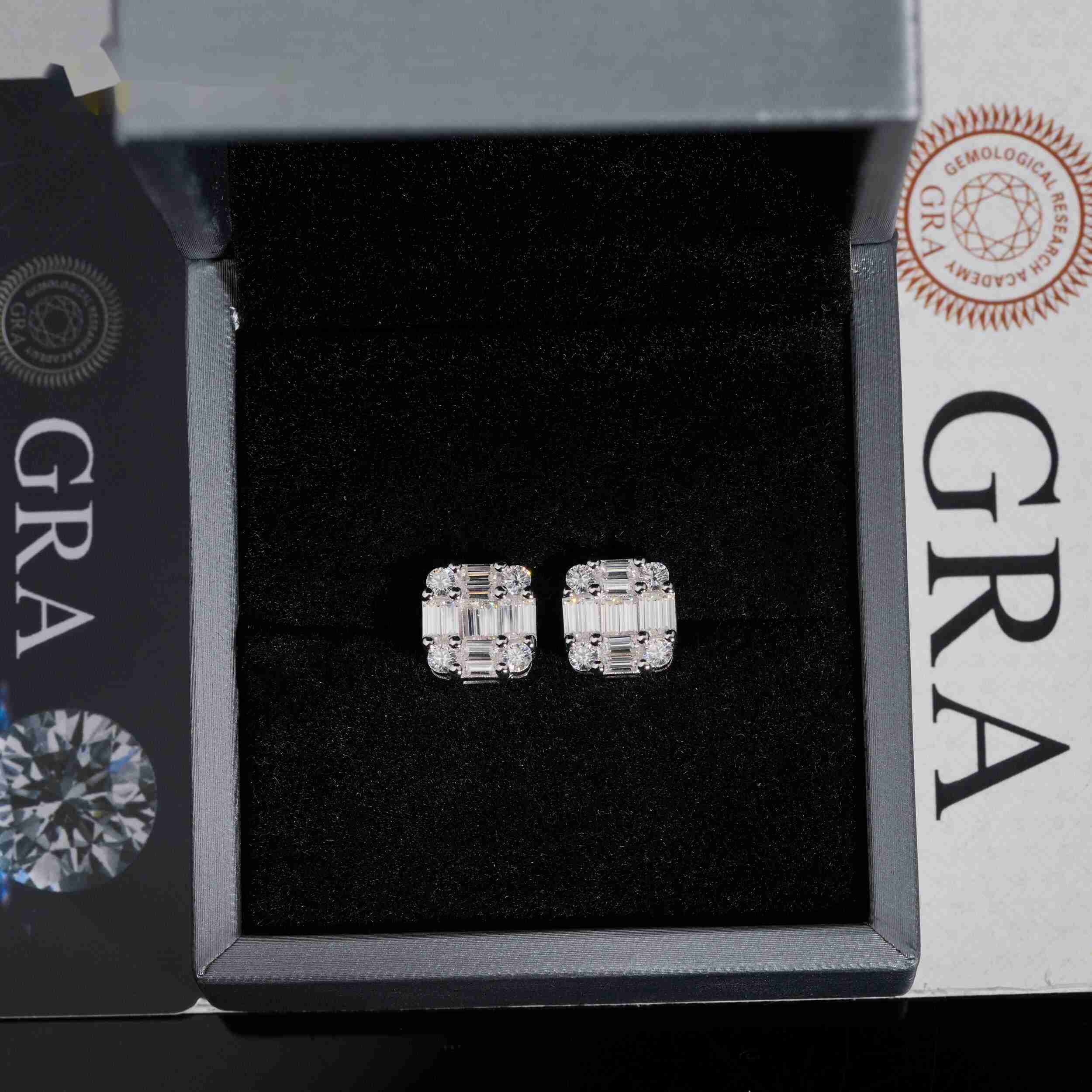 New Arrival Hip Hop Design Baguette Diamond 925 Sterling Silver VVS Iced Out Moissanite Stud Earrings for Men