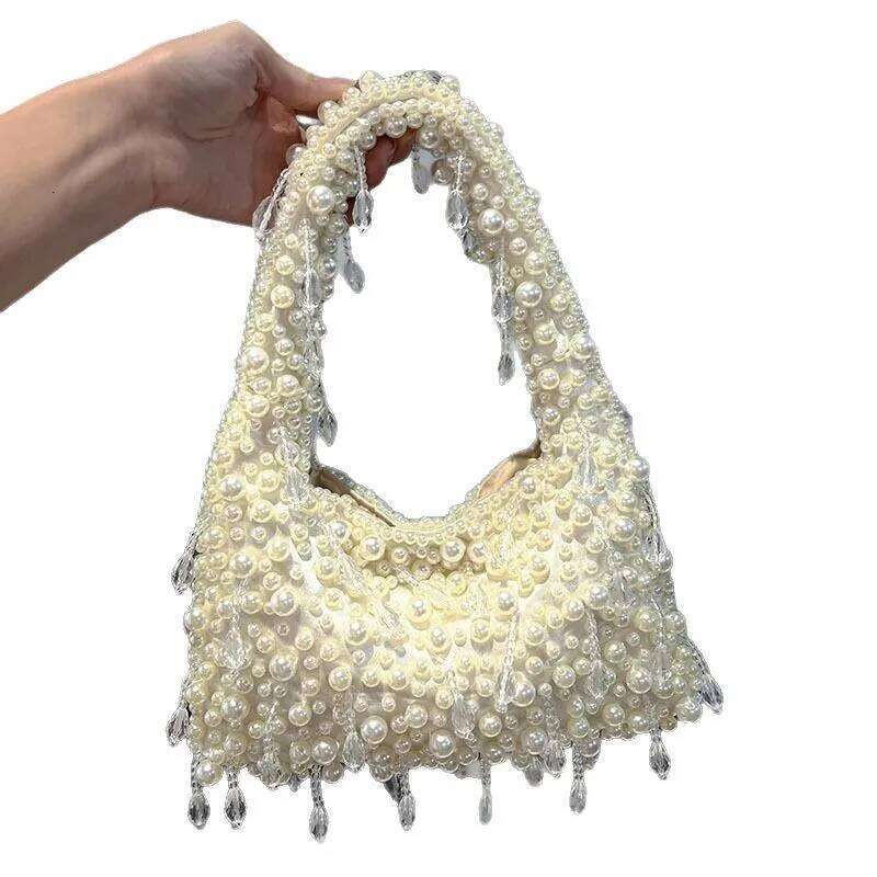 NEW Handle Pearl Evening Purses And Handbag Designer Hobo Shoulder Tassel Clutch Purse Bucket Bag