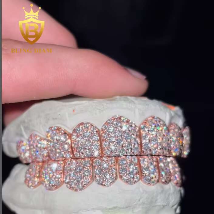 Custom Hip Hop Jewelry 8 TOP and 8 Bottom Moissanite Grillz 925 Silver Iced Out Rapper Grillz Pass Diamond Tester