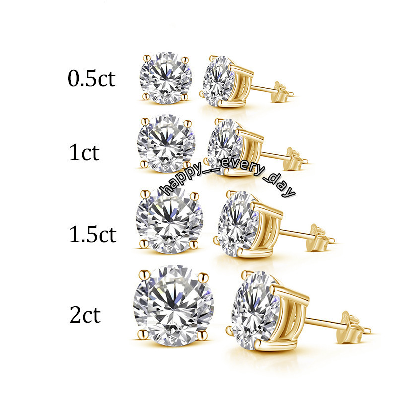 Starsgem 4 Prongs 14K White Yellow Rose Gold 0.5 1 1.5 2 CT Round Moissanite Diamond Stone Stud Earrings