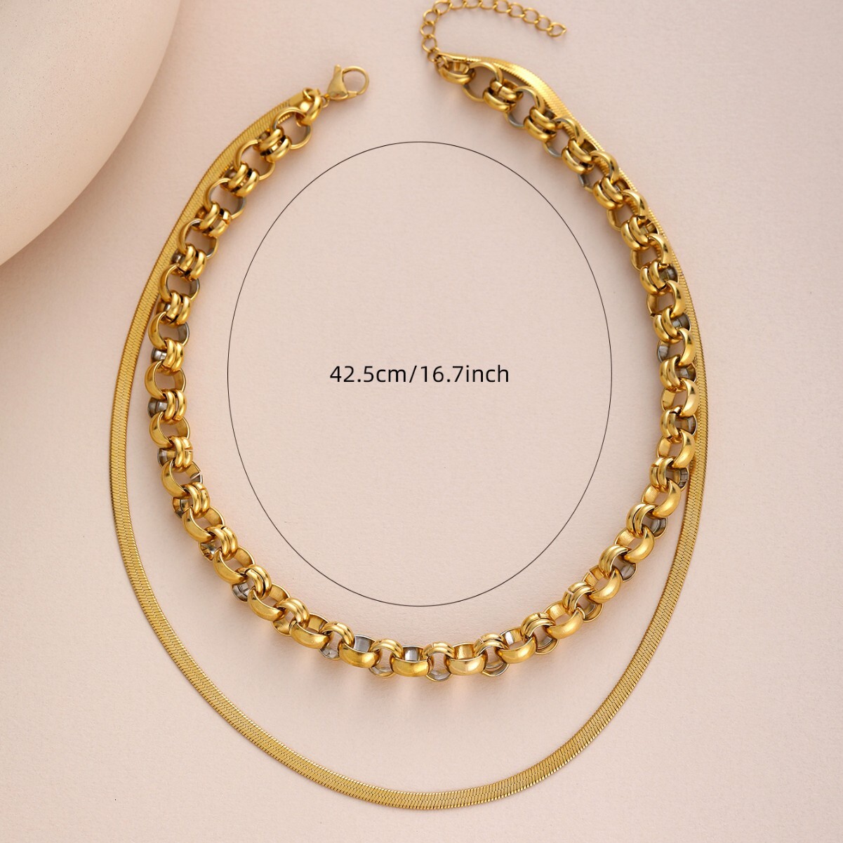 Fashion Round Double Layer Splicing Solid Simple Commuting Versatile Daily Non-Fading Plated Women's Necklace
