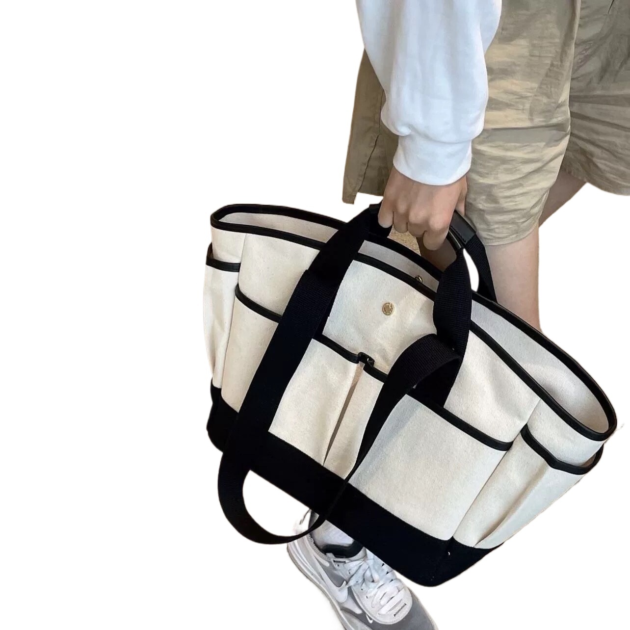 designer 2025 New Korean Style Fashion Color-Block Canvas Tote Bag Travel Business Trip Large Capacity Mommy Bag for Women