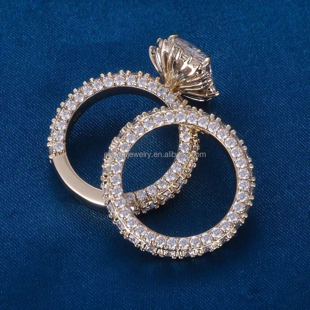 Custom Women S925 Silver 10K 14K 18K Solid Gold 3CT 5CT VVS Cushion Cut Moissanite Lab Diamond Wedding Engagement Halo Ring Set