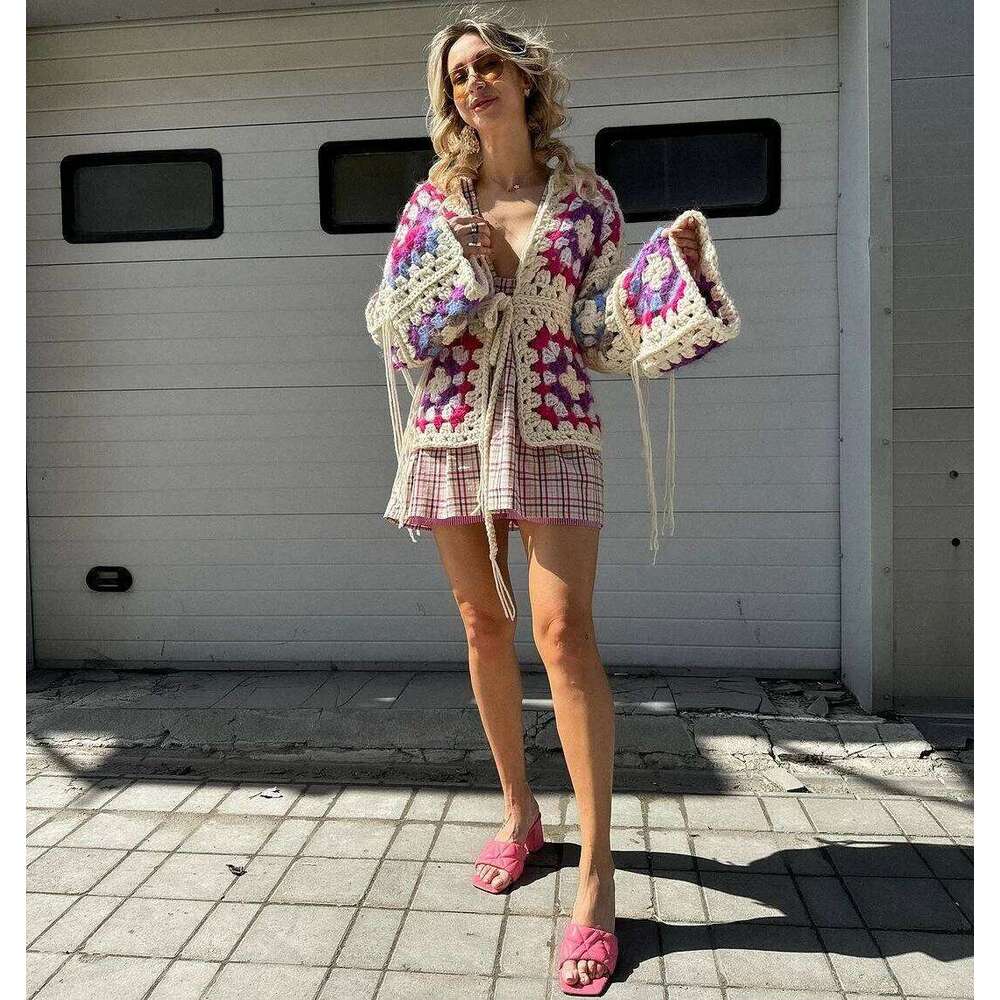 Handmade Crochet Hollow Out Sweater Robe For Women Cardigan Long Sleeve V Neck Oversized Autumn Winter Sweaters Pull Jumper Boho