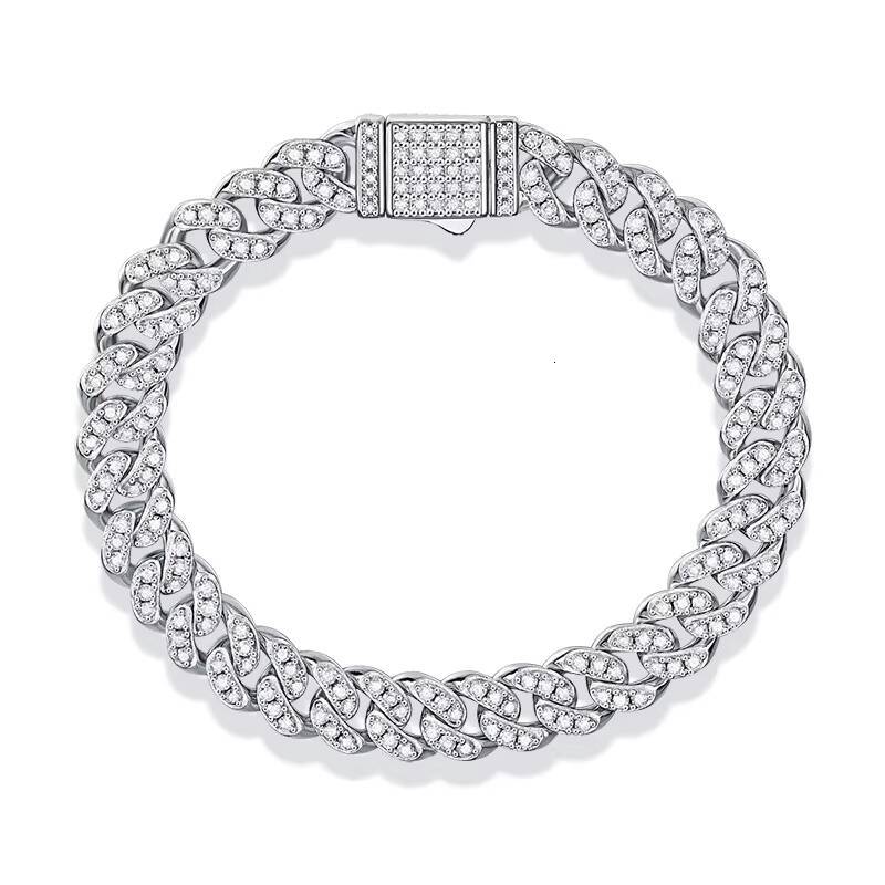 Sterling Sier Moissanite Cuban Bracelet Men's Hip-Hop Jewelry Rapper