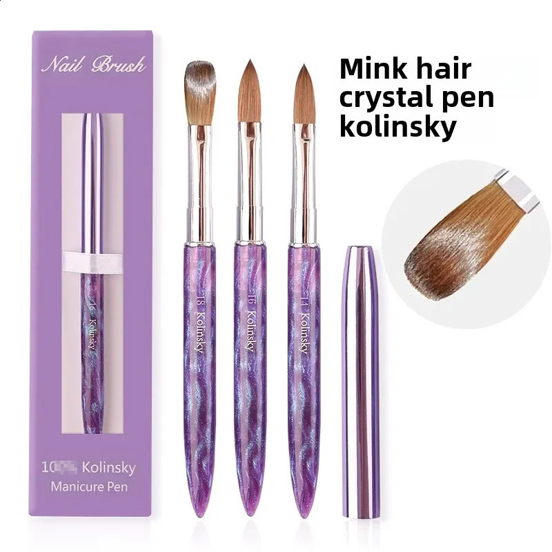 Zhizhuang Top Quality Nails Brush Purple Wood Handle Crimped Acrylic Nail Brush 100% Pure Kolinsky with Box for Manicure Powder 250528