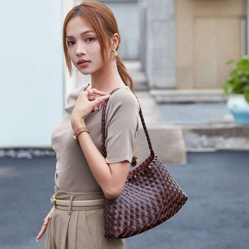 Grain Cowhide Woven Dragon French Genuine Leather Shoulder Underarm Purse Retro Vegetable-Tanned Crossbody Bag Women Fashion