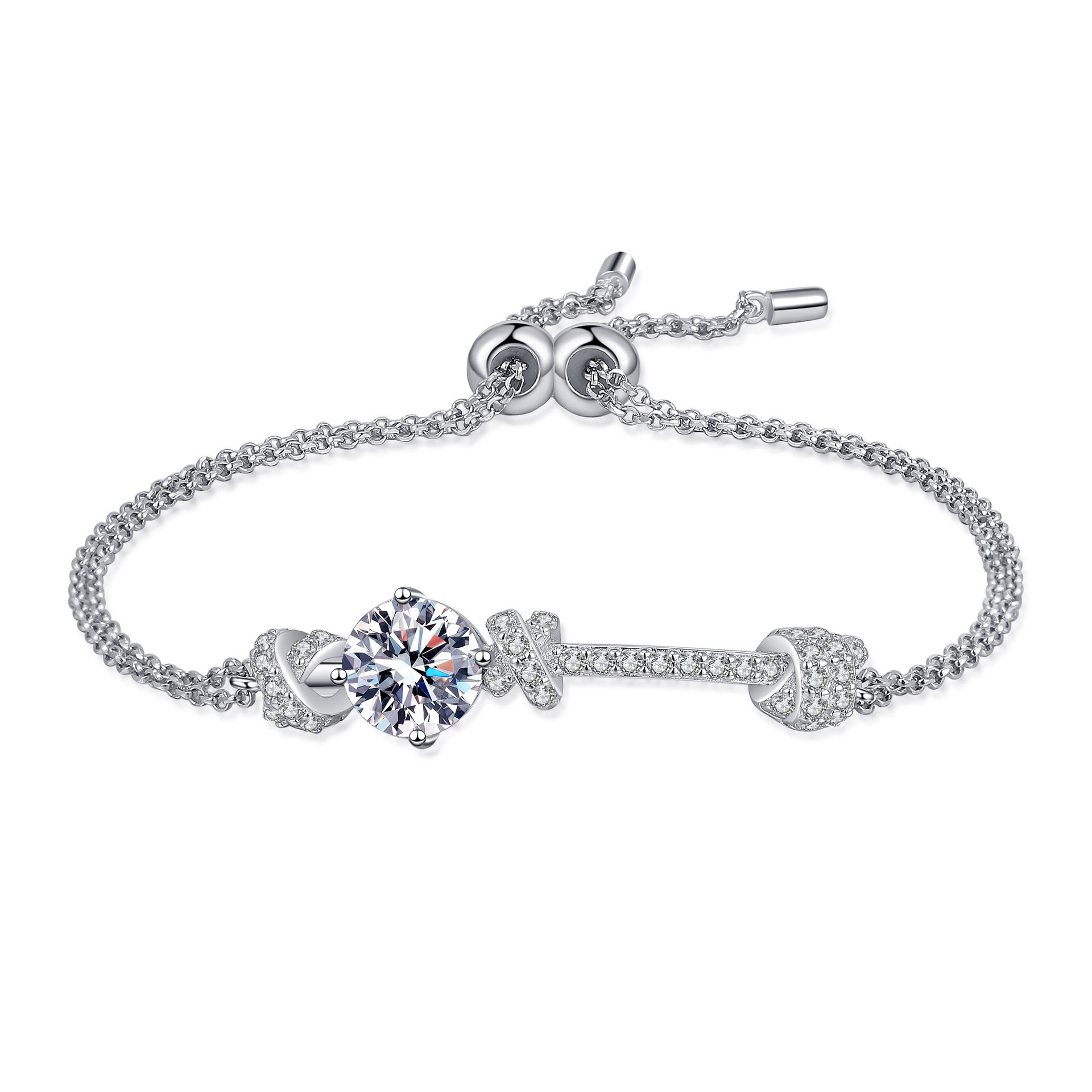 Luxurious 925 SS Multi-link Cufflink Watch Strap Accessory Complemented by Brilliantly Cut Cubic Zirconia