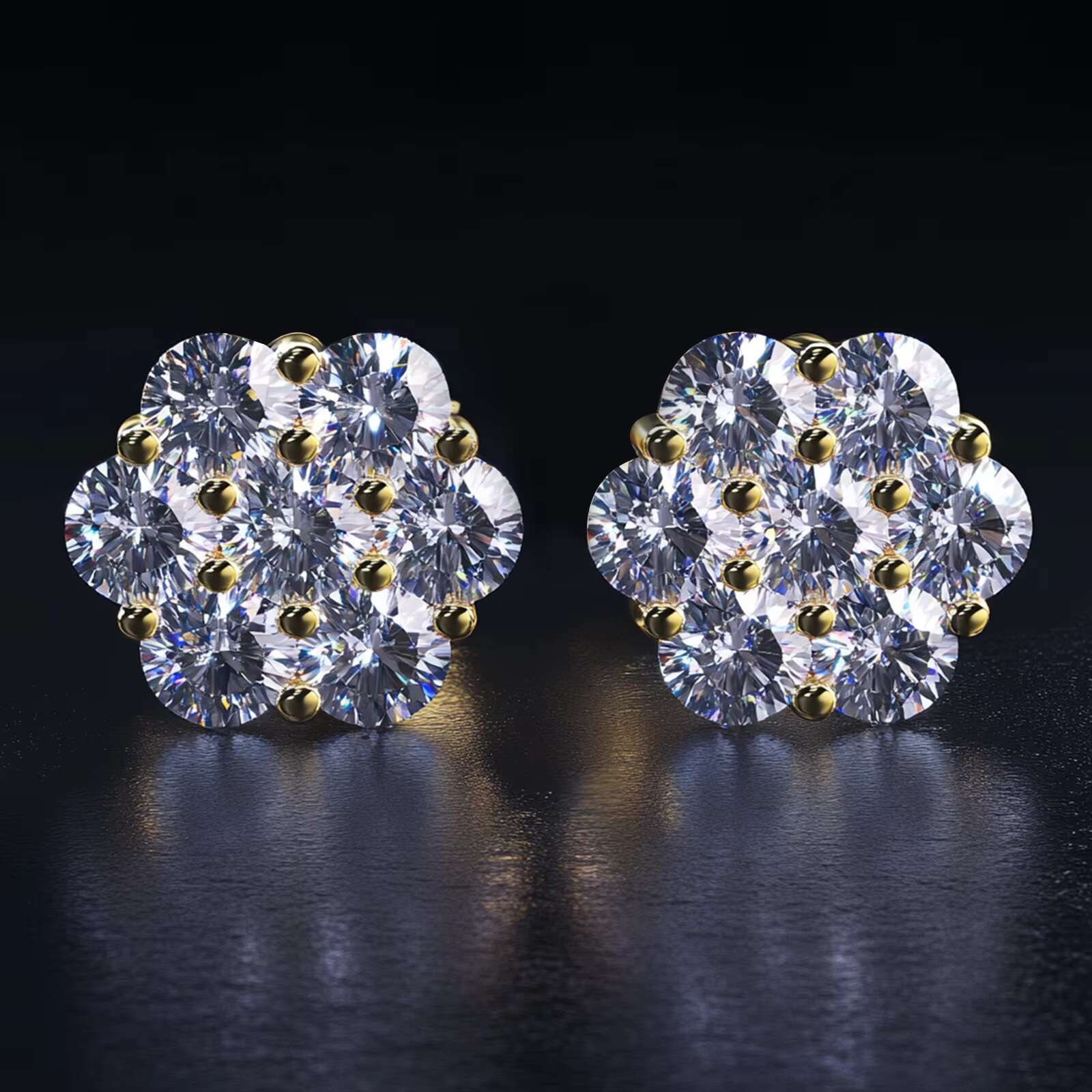 Luxury Cluster Flower S925 VVS Moissanite Earrings Men Hiphop 925 Sterling Silver Moissanite Stud Earrings with GRA Certificate