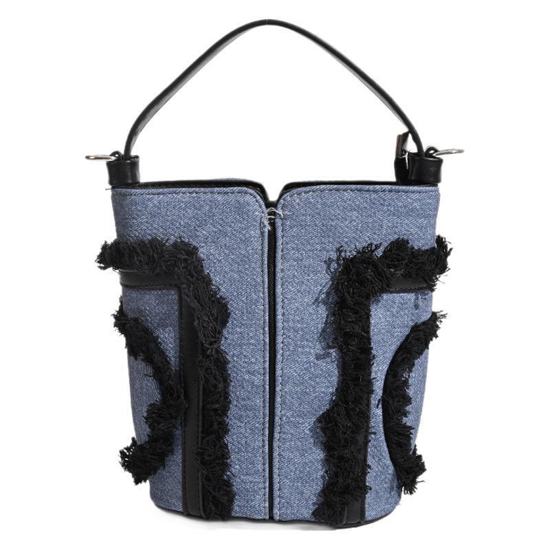 designer New Style High-End Fashionable Tassel Casual Chic Niche Denim Pleated Patchwork Handbag Crossbody Bag for Women