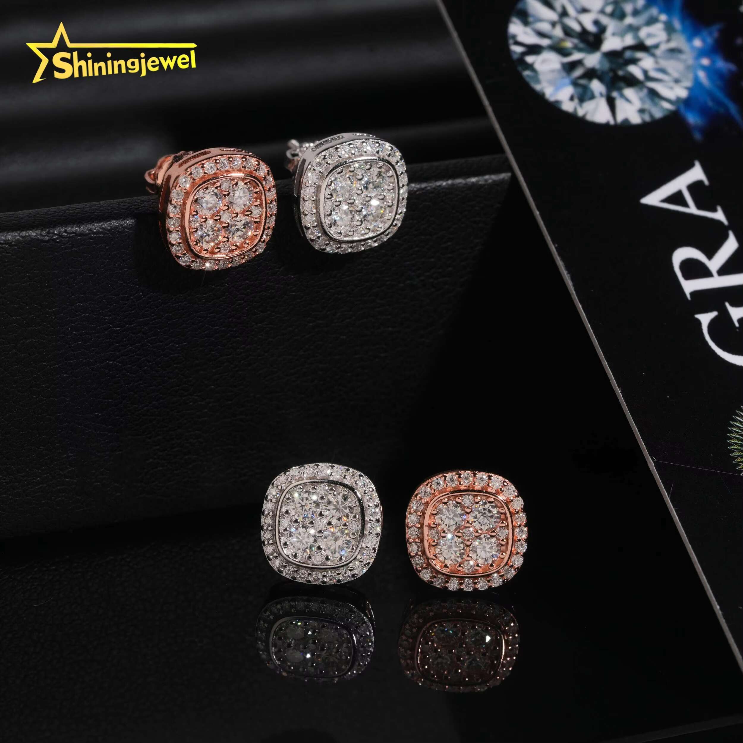 Personalized Fashion Diamond Stud Earrings Creative Square Round Shape Moissanites Earrings for Women Wholesale Price
