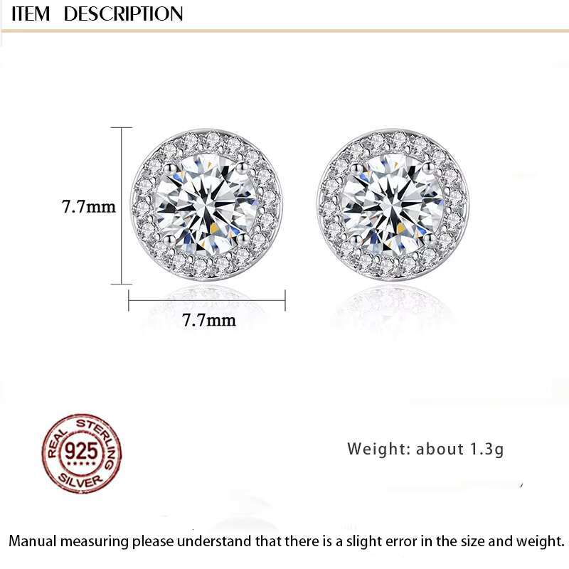 Luxury Full Diamond Engagement Wedding Bridal Earrings Accessories 925 Sterling Silver VVS1 Round Moissanite Stud Earrings