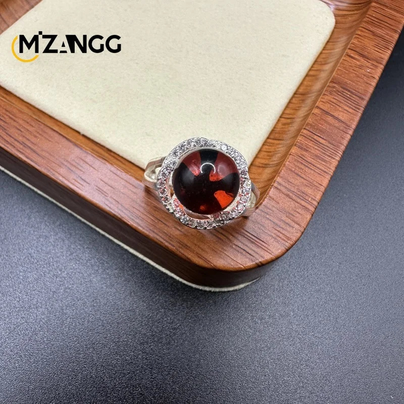 Natural Amber Silver Ring Adjustable Mens and Womens Fancy Blue Amber Ring Fashion Exquisite Gift Luck Mascot 250526