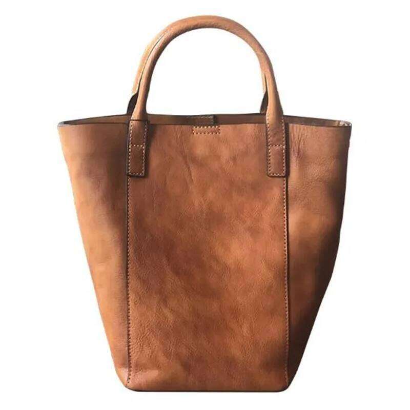 2025 First layer leather female vintage casual bucket Korean version hand bag shoulder crossbody bags cowhide