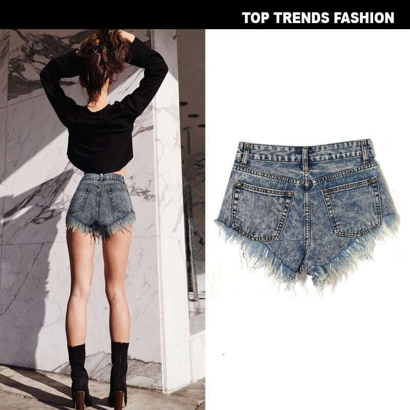 Denim Shorts Jeans Shorts Women S Slim Fit High Waist Distressed Irregular Pocket Tassel Snowflake Retro Denim Shorts Ripped Short Jeans