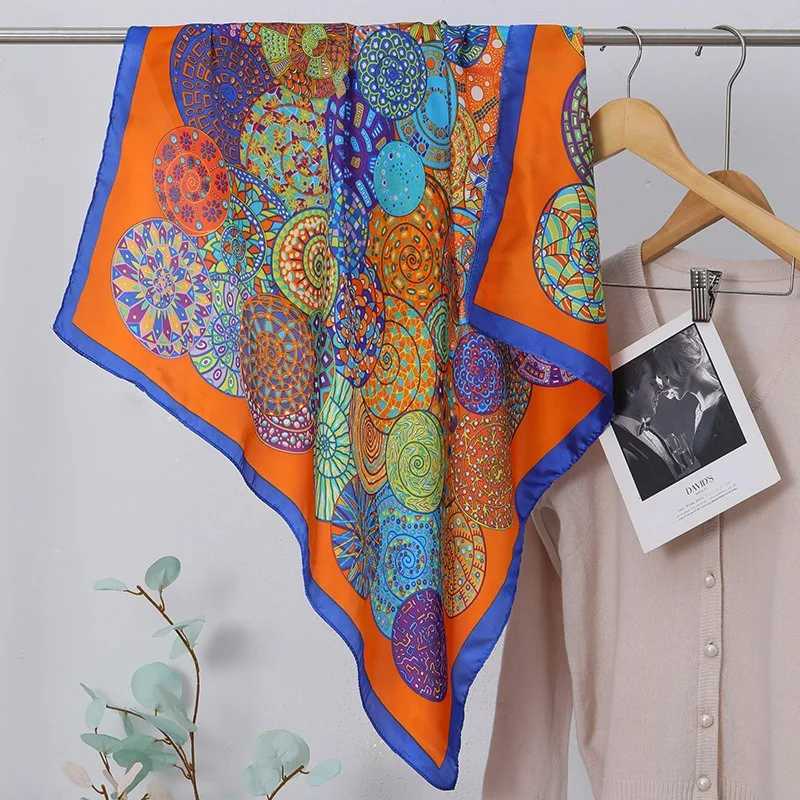 68cm Good Luck Printed Scarf Womens Spring and Summer Thin Imitation Silk Square Scarf Fashion Versatile Headscarf Shawl W250602