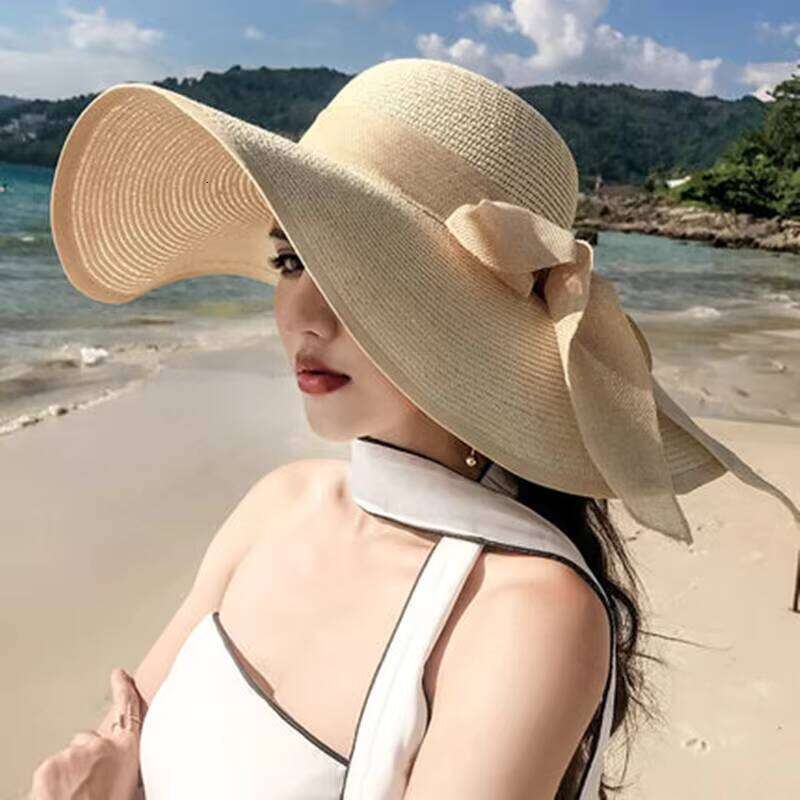 Women's Summer Beach Straw Hat Large Brim Korean Style Trendy Seaside Sun Protection Sunshade Versatile Travel Vacation Cartoon