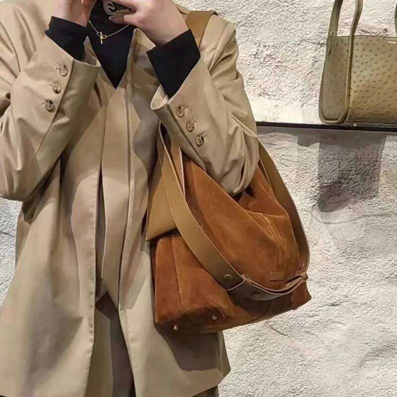 Maillard Slouchy Cross Autumn/Winter Premium Frosted Texture Large Capacity Tote Bag Commuter All-In-One Shoulder Individuality