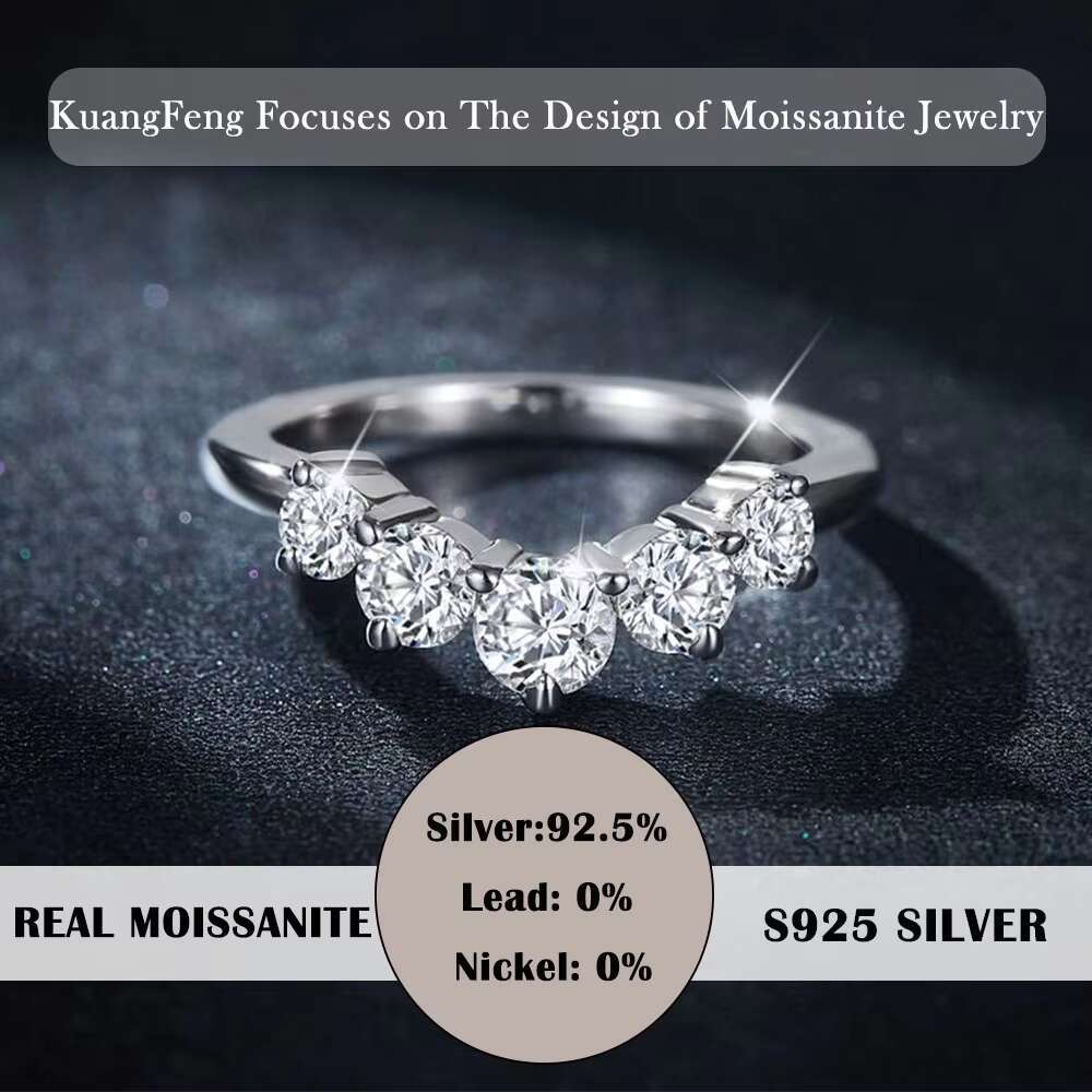 Hot Sale Five Stone Moissanite Ring 925 Sterling Silver Elegant Band Classic Style Wedding Engagement Jewelry for Women