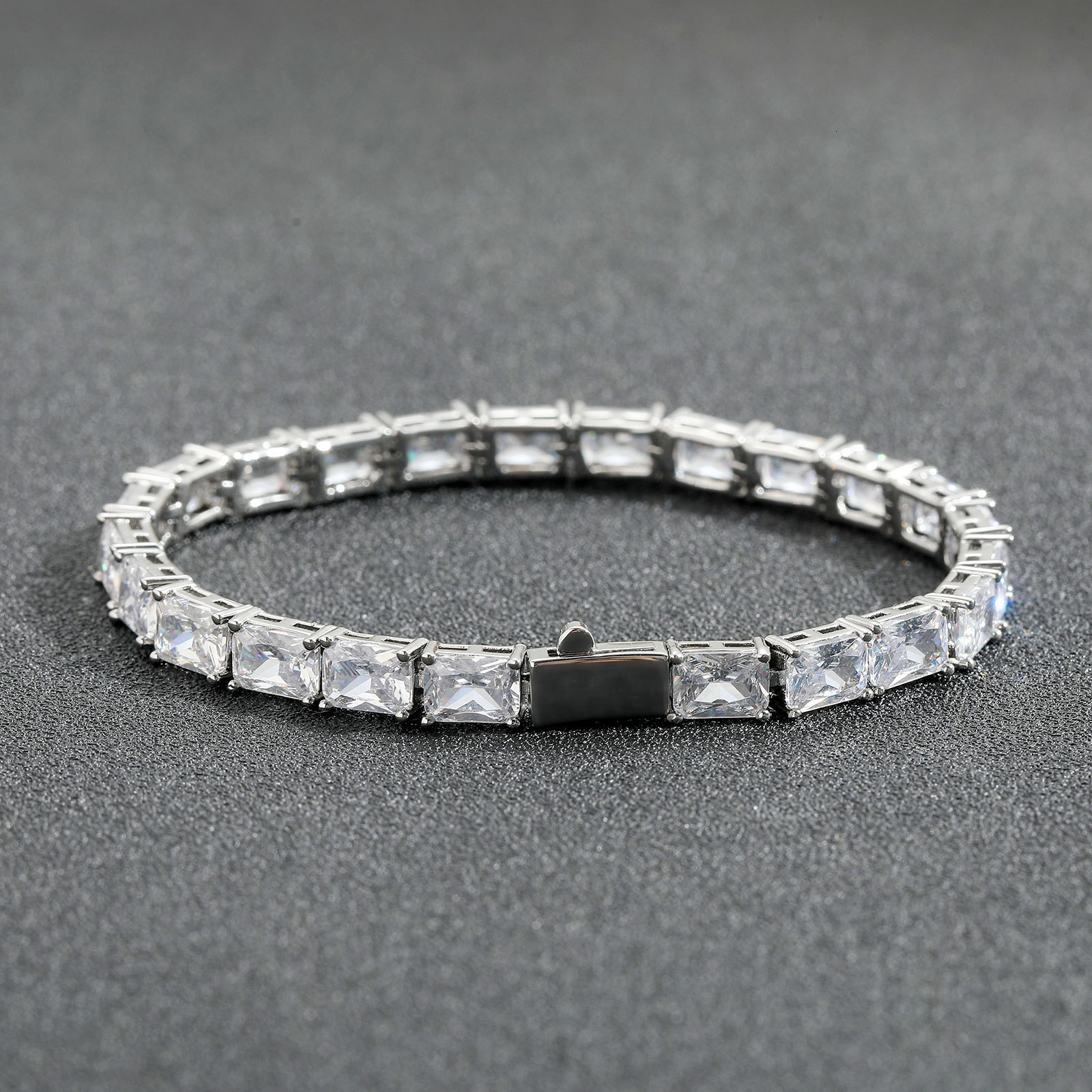 INS Hip-Hop T Square Row Moissanite Bracelet Personality Simple Tennis Chain Street Style Mens Bracelet Jewelry moissanite