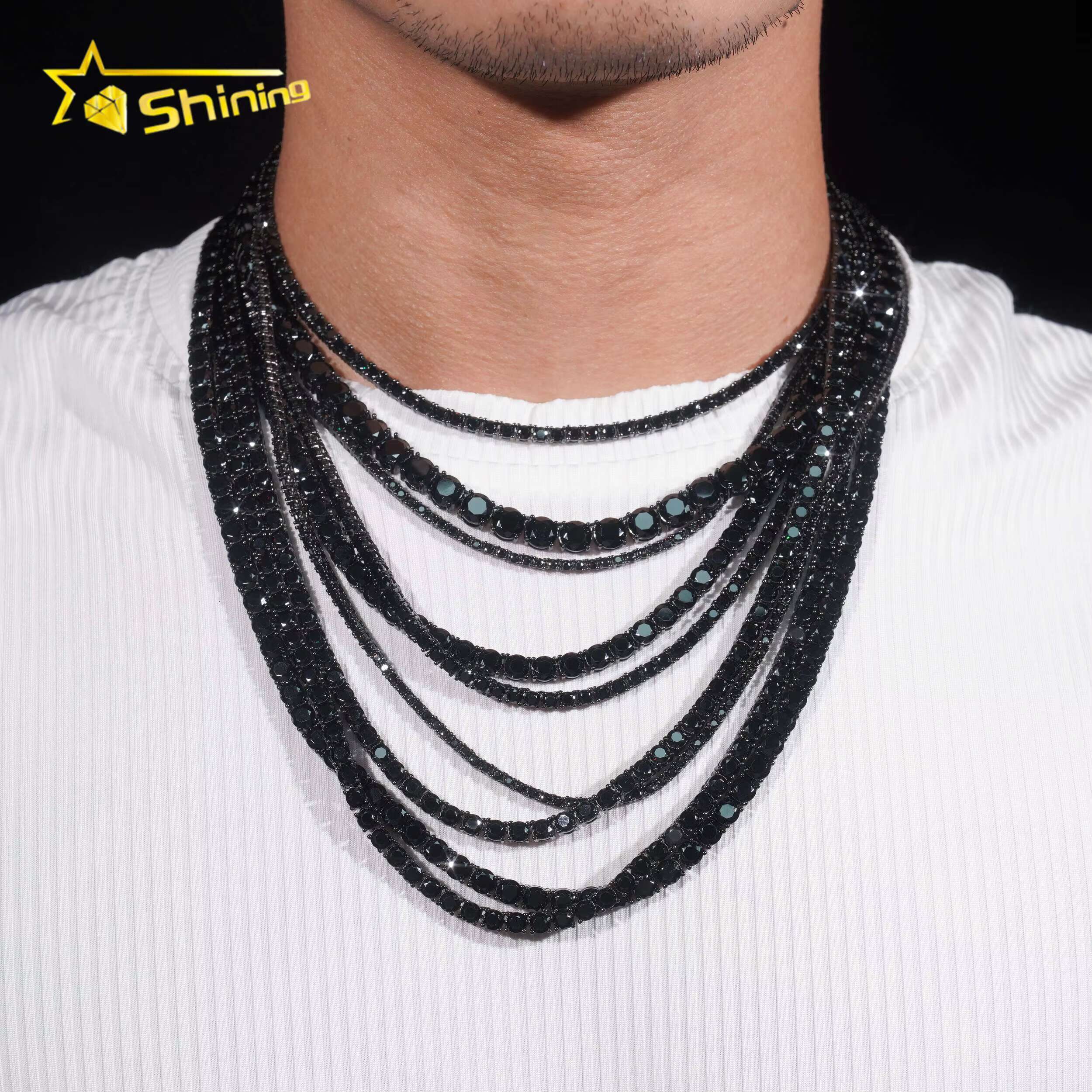 Pass Tester RTS Factory Hip Hop 925 Sterling Silver 3mm 3.5mm 4mm 5mm Diamond Necklace Iced Out Black Moissanite Tennis Chain