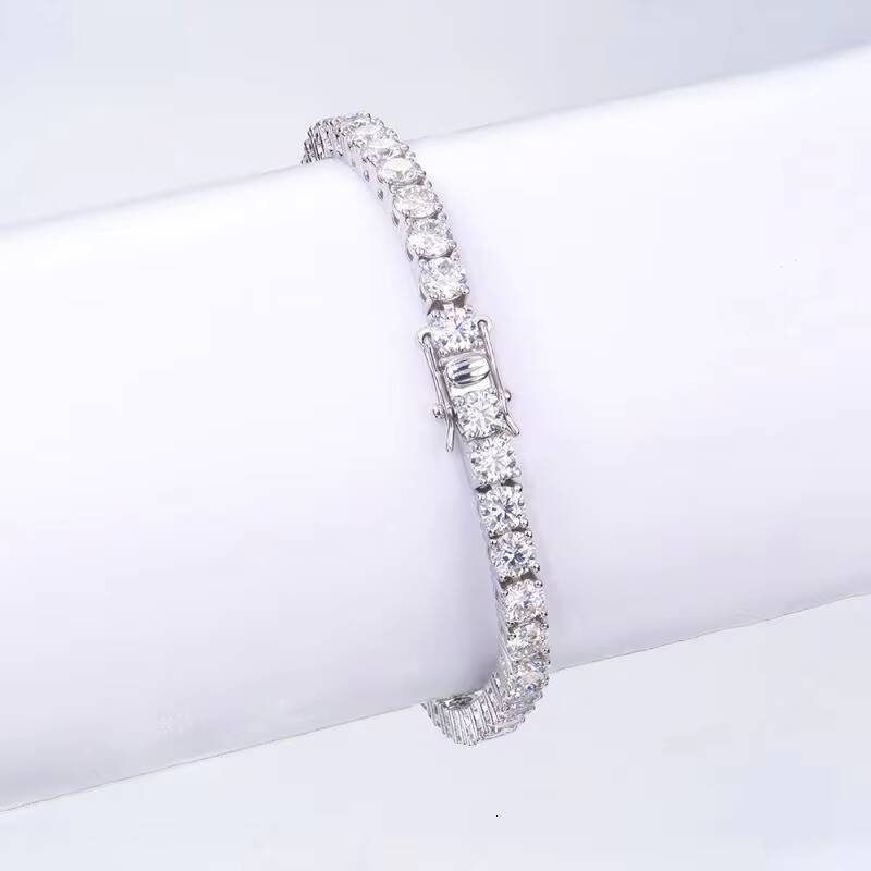 Sier Round VVS1 4mm Tennis Silicon Stone Bracelet Hip Hop Fashion Jewelry Unisex Gift