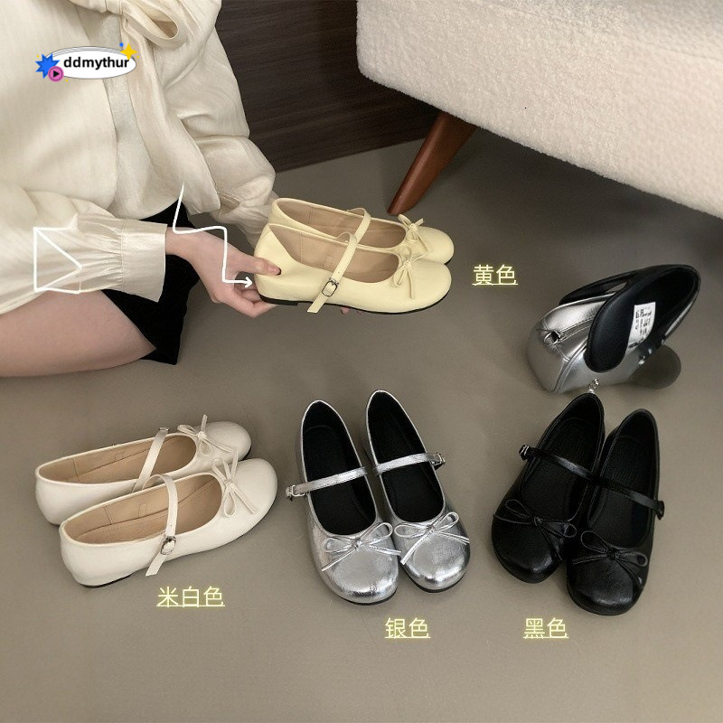 Hidden Wedge Silver Bow Mary Jane for Women Spring Autumn 2025 New Fairy Style Ballet Shoes ddmythur
