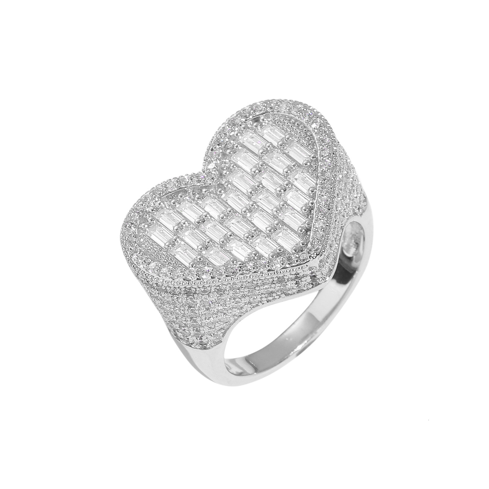 Meisa New Street Trendy People Vertical T-shaped Love Ring Personalized Hip Hop Copper Set Moissanite Heart Ring moissanite