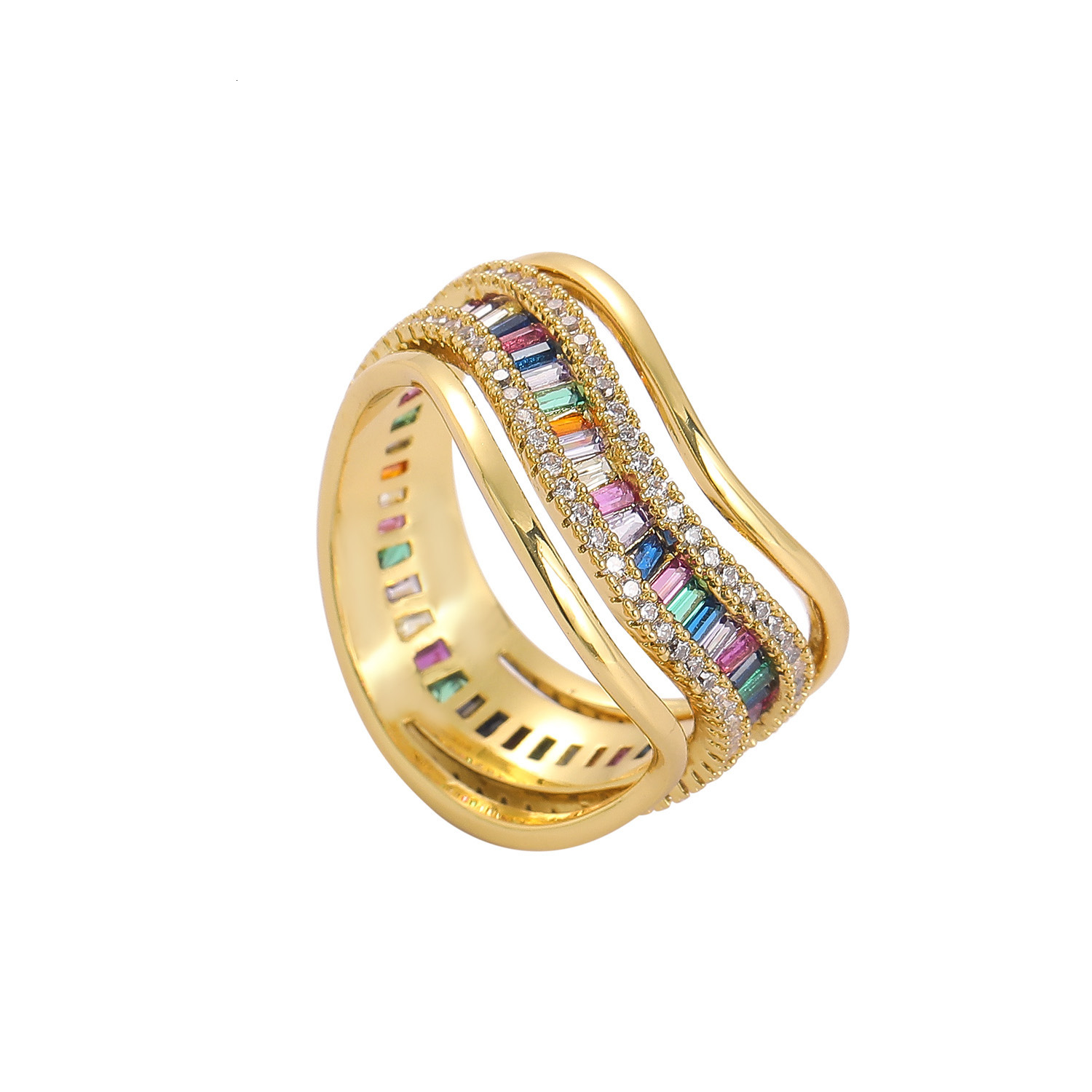 Hip Hop Mens Ring Colorful Ladder Square Moissanite Ring Irregular Personality Trend Ring Mens Hip Hop Accessories moissanite