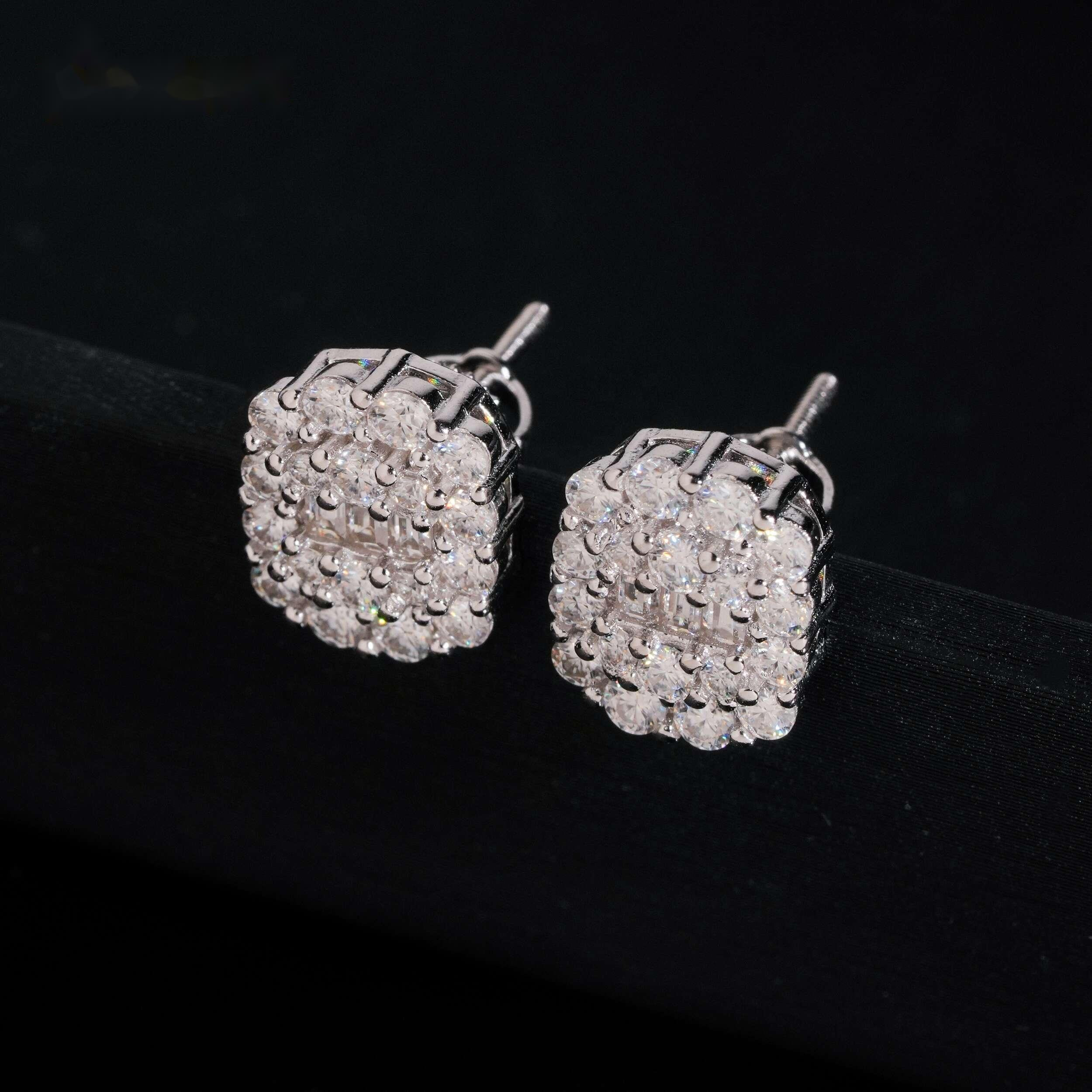 High Quality Pass Diamond Tester 925 Sterling Silver Iced Out Hip Hop Screw Back Men Moissanite Earrings