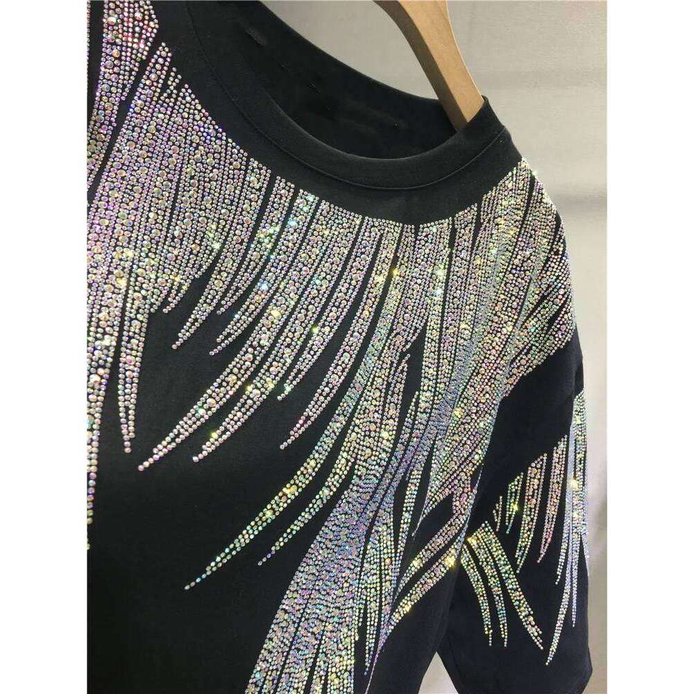 L-4XL Plus Tops Rhinestone Graphic T-shirts Large Size Tunic for Women Men Summer Cotton Women's Clothing Chubby Y2K