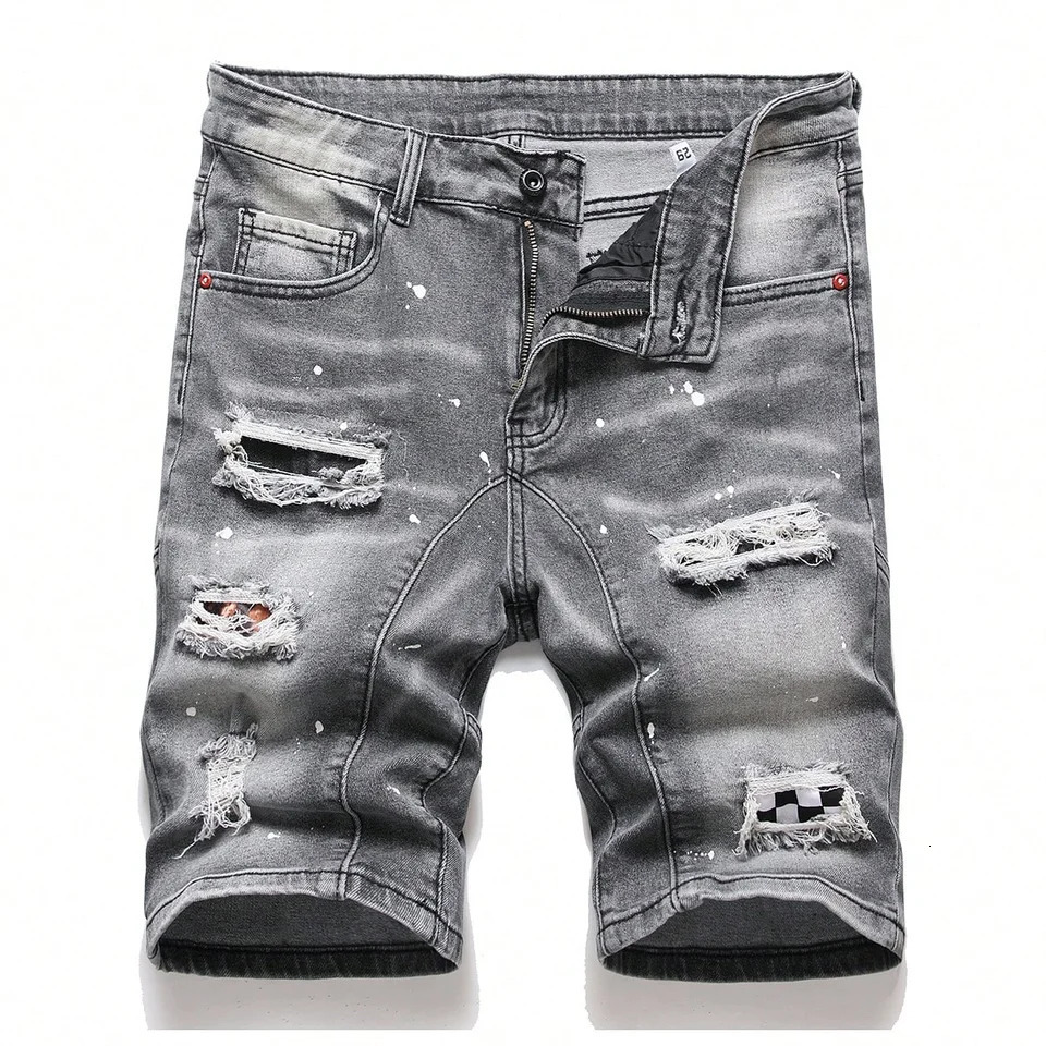 Summer Mens Ripped Denim Shorts Jeans Clothing Bermuda Cotton Shorts Breathable Knee Length Denim Shorts Male Fashion Hole Jeans 250528