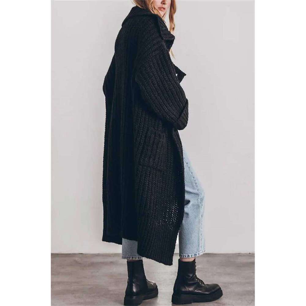 2024 Women's Autumn And Winter Maxi Cardigans Single Breasted Oversized Sweaters Solid Color Large Collar Boho Long Knitwear