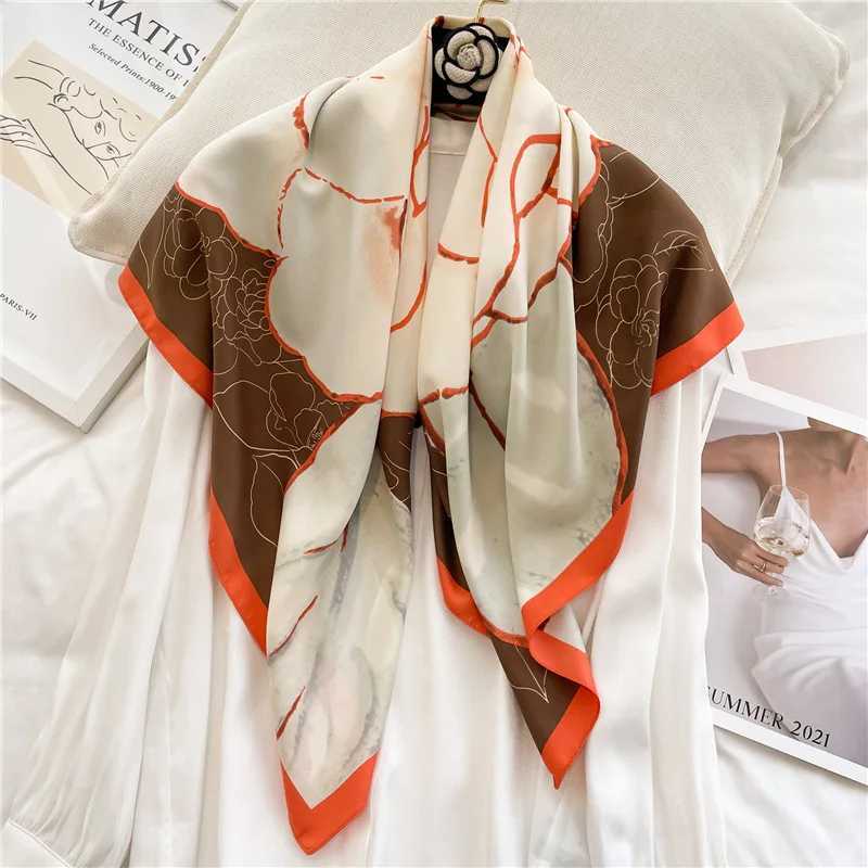 New 90*90cm Scarves Shawl Women Luxury Design Silk Scarf Hijab Kerchief Beach Design Bandana Hairband Neckerchief Wraps Ribbon W250602
