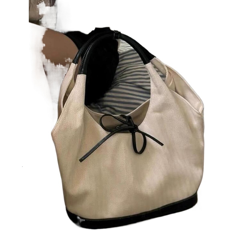 designer Korean Style Bowknot Patchwork Canvas Tote Bag for Women 2025 New Niche Design Commuter Shoulder Bag Large Bag for Women